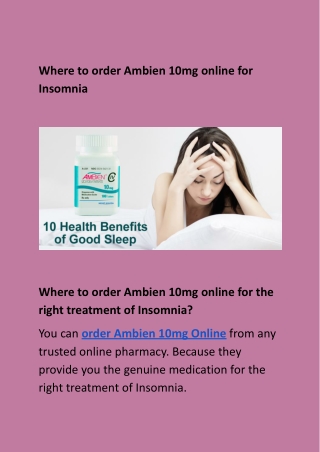 Where to order Ambien 10mg online for Insomnia