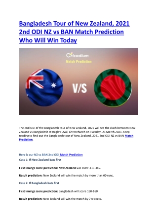 Bangladesh Tour of New Zealand, 2021 2nd ODI NZ vs BAN Match Prediction Who Will Win Today