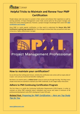 Helpful Tricks to Maintain and Renew Your PMP Certification