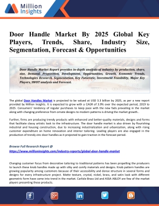 Door Handle Market 2021 Key Players, Industry Overview, Supply Chain And Analysis To 2025