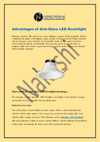 Advantages of Anti-Glare LED Downlight