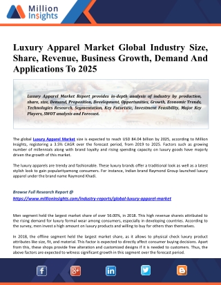 Luxury Apparel Market Revenue, Pricing Trends, Growth Opportunity, Regional Outlook And Forecast To 2025