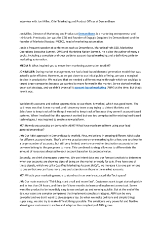 INTERVIEW WITH JON MILLER, CHIEF MARKETING AND PRODUCT OFFICER AT DEMANDBASE