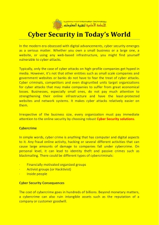 Cyber Security in Today’s World