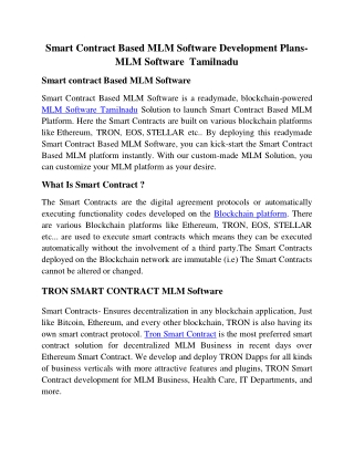 Smart Contract Based MLM Software Development Plans-MLM Software Tamilnadu