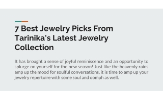 7 Best Jewelry Picks From Tarinika's Latest Jewelry Collection