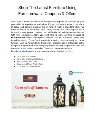 Shop The Latest Furniture Using Furniturewalla Coupons & Offers