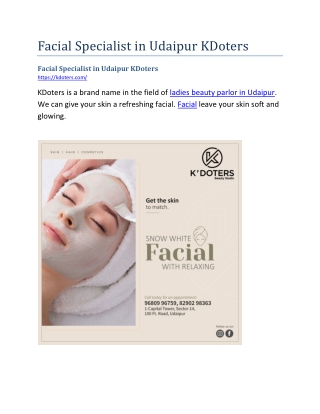 Facial Specialist in Udaipur KDoters