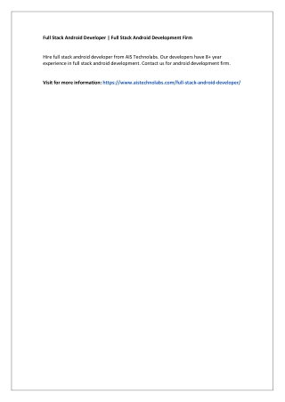 Full Stack Android Developer | Full Stack Android Development Firm