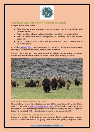 Successful Sustainable Bison Ranching in Canada