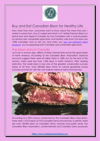 Buy and Eat Canadian Bison for Healthy Life