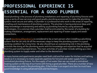 Professional Experience Is Essential for a Good Plumber