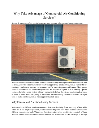 Why Take Advantage of Commercial Air Conditioning Services?