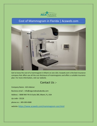 Cost of Mammogram in Florida | Acaweb.com