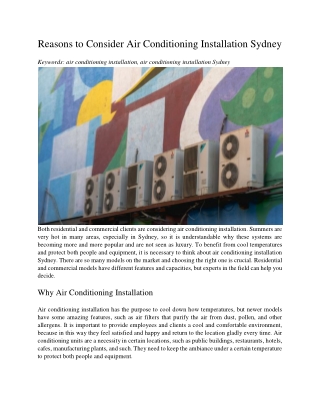 Reasons to Consider Air Conditioning Installation Sydney