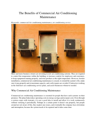 The Benefits of Commercial Air Conditioning Maintenance