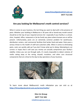 Are you looking for Melbourne’s moth control services?