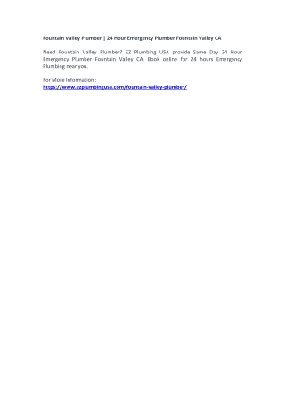 Fountain Valley Plumber | 24 Hour Emergency Plumber Fountain Valley CA