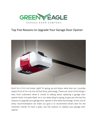 Top Five Reasons to Upgrade Your Garage Door Opener