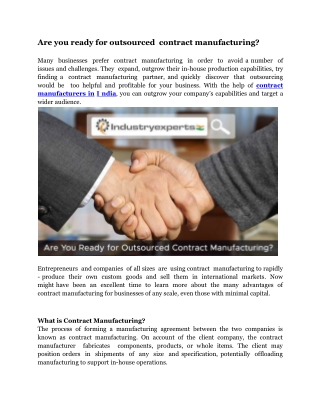 Are you ready for outsourced contract manufacturing-Industry Experts