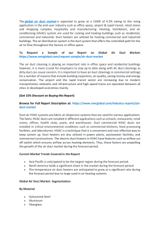 Global Air Duct Market  will experience a noticeable growth during the forecast period 2019-2025