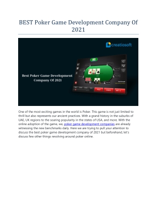 BEST Poker Game Development Company Of 2021