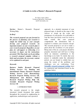 Guidelines for writing a research proposal For Postgraduate