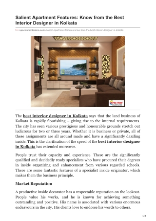 Salient Apartment Features: Know from the Best Interior Designer in Kolkata