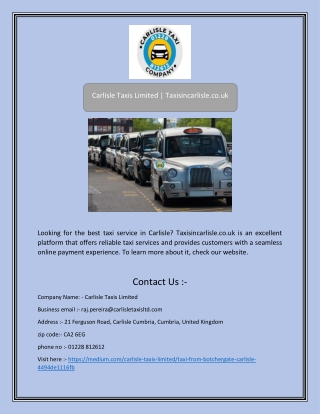 Carlisle Taxis Limited | Taxisincarlisle.co.uk