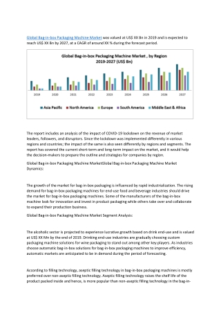 Global Bag-in-box Packaging Machine Market : Industry Analysis and Forecast (2019-2027)