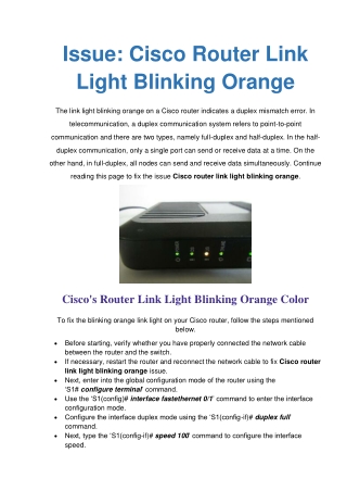 Why That My Cisco Router Link Light Blinking Orange Color?