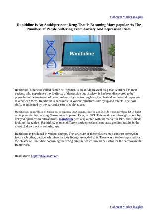 Ranitidine Is An Antidepressant Drug That Is Becoming More popular As The Number Of People Suffering From Anxiety And De