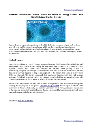 Increased Prevalence of Chronic Diseases and Stem Cell Therapy R&D to Drive Stem Cell Assay Market Growth