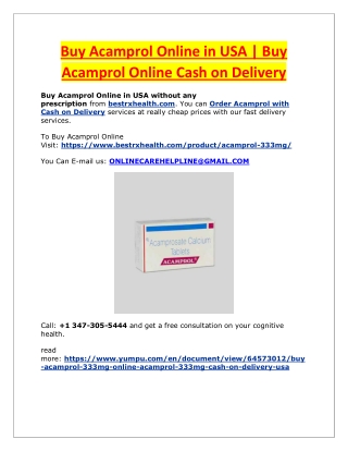 Buy Acamprol Online in USA | Buy Acamprol Online Cash on Delivery
