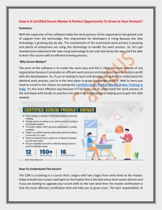 How Is A Certified Scrum Master A Perfect Opportunity To Grow In Your Domain?