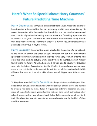 Here’s What So Special about Harry Coumnas’ Future Predicting Time Machine