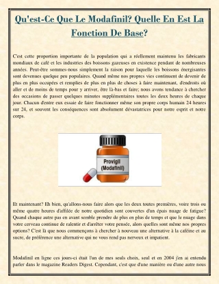 Qu'est-Ce Que Le Modafinil? Quelle En Est La Fonction De Base?