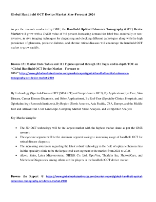 Global Handheld Optical Coherence Tomography (OCT) Device Market - Forecasts to 2026