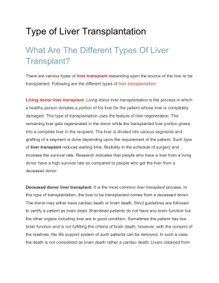 Type of Liver Transplantation