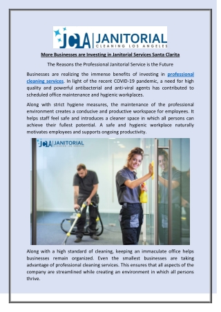 More Businesses are Investing in Janitorial Services Santa Clarita