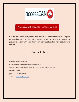 Access Audit Toronto | Access-can.ca