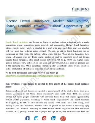 Electric Dental Handpiece Market Size Volume, Share, Demand growth, Business Opportunity by 2027