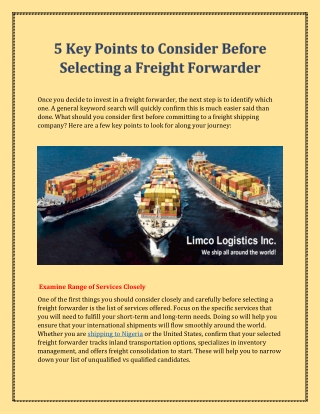 5 Key Points to Consider Before Selecting a Freight Forwarder