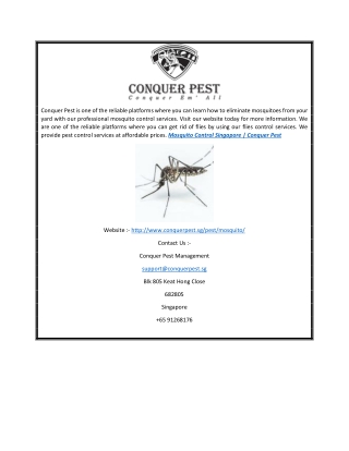 Mosquito Control Singapore | Conquer Pest