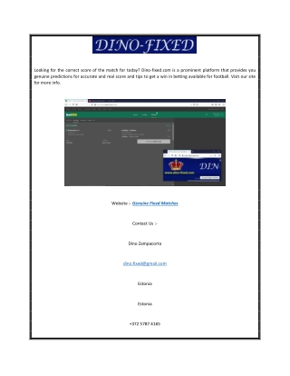 Genuine Fixed Matches | Dino-fixed.com