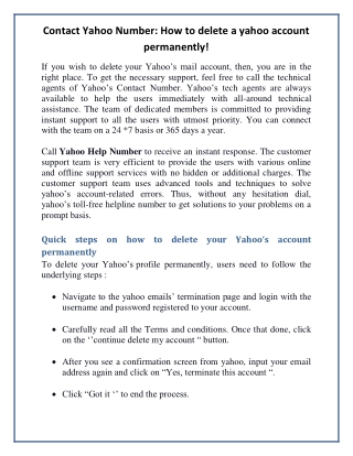 Contact Yahoo Number: How to delete a yahoo account permanently!