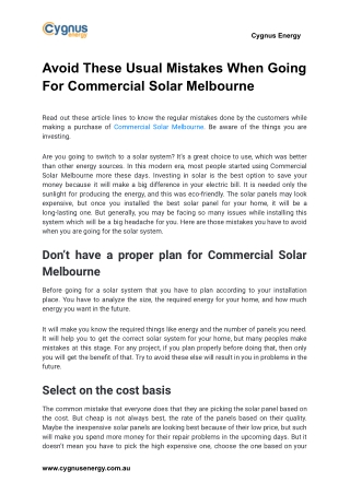 Avoid These Usual Mistakes When Going For Commercial Solar Melbourne