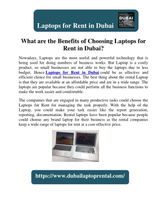 What are the Benefits of Choosing Laptops for Rent in Dubai?