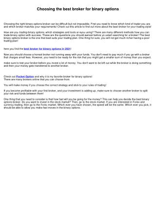 Choosing the best broker for binary options
