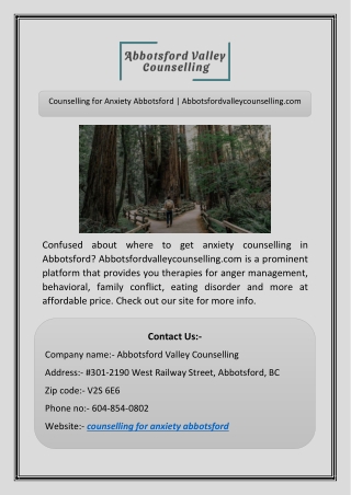Counselling for Anxiety Abbotsford | Abbotsfordvalleycounselling.com